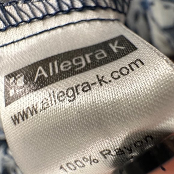 Allegra K Sundress Floral‎ Navy Blue White Dress Medium Rayon Button Down - Picture 8 of 11